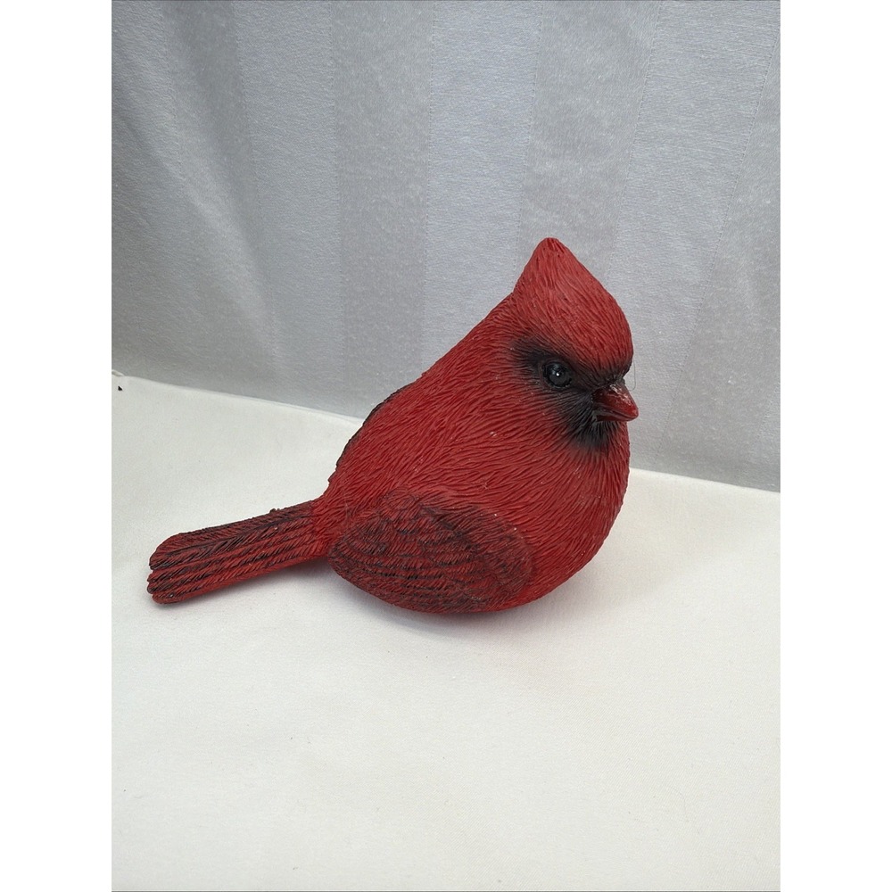 Faux Taxidermy Realistic Northern Male Red Cardinal Bird On Perch Figurine